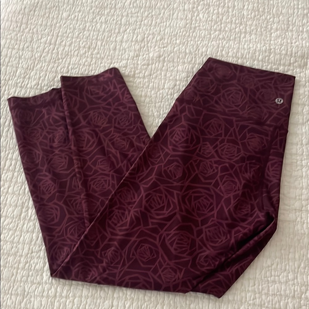 Lululemon Rose Print Leggings in Deep Plum
